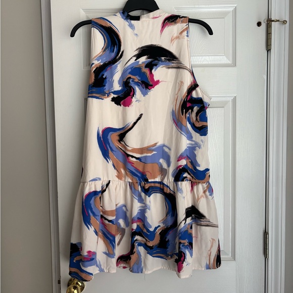 Nine West Abstract Print Mini Dress - Blue, Pink, Brown - Picture 2 of 2